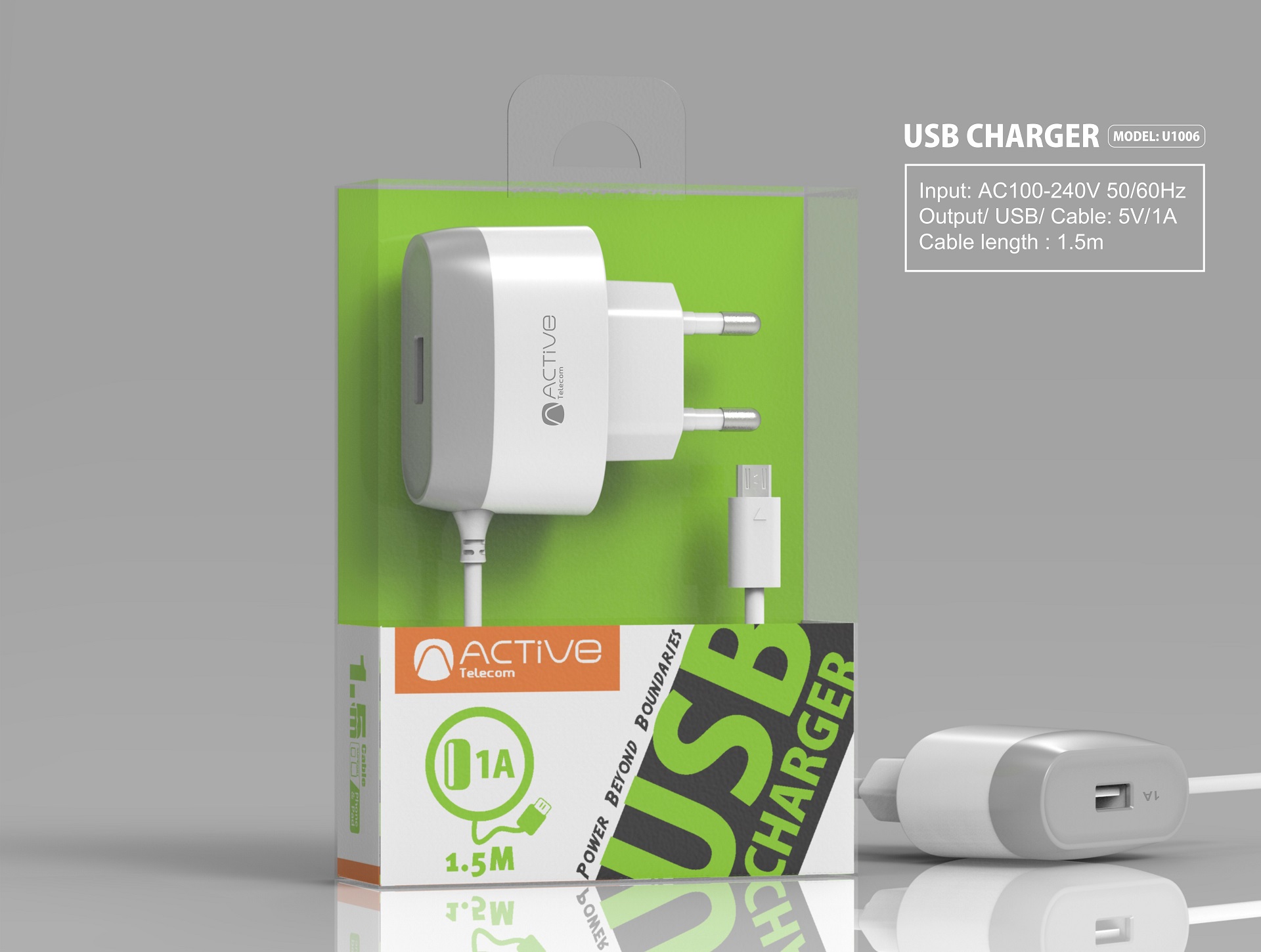 ACTIVE WIRED USB WALL CHARGER